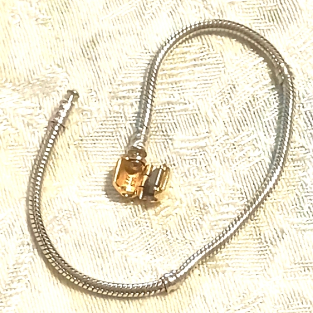 Authentic Retired Pandora 14k Gold Lrg Barrel Clasp and Sterling Silver …